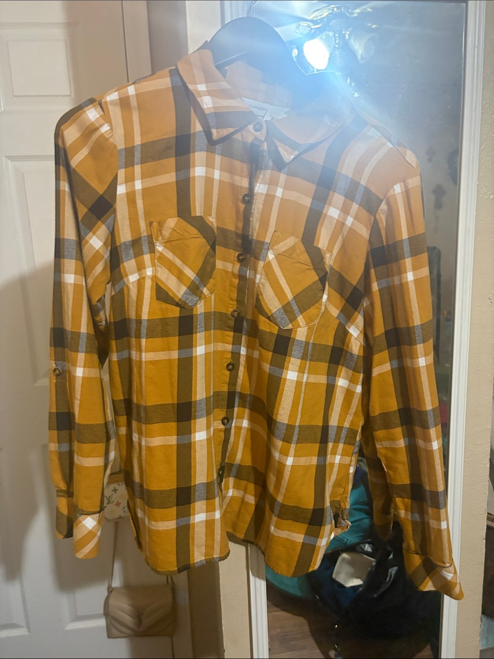 Christopher & Banks Mustard Plaid Button-Down Shirt